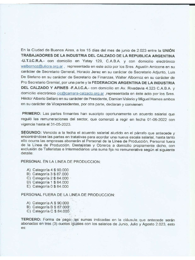 Acuerdo UTICRA FAICA Junio Agosto 2023 No de Tramite 1 | PDF