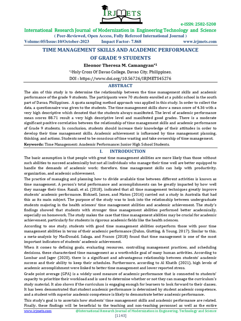 Time Management and Academic Success | PDF | Time Management ...