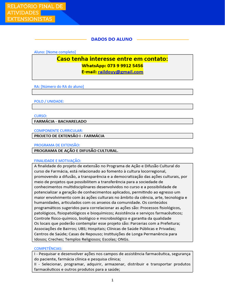 Portfólio Individual Projeto De Extensão I Farmácia 2024 Programa