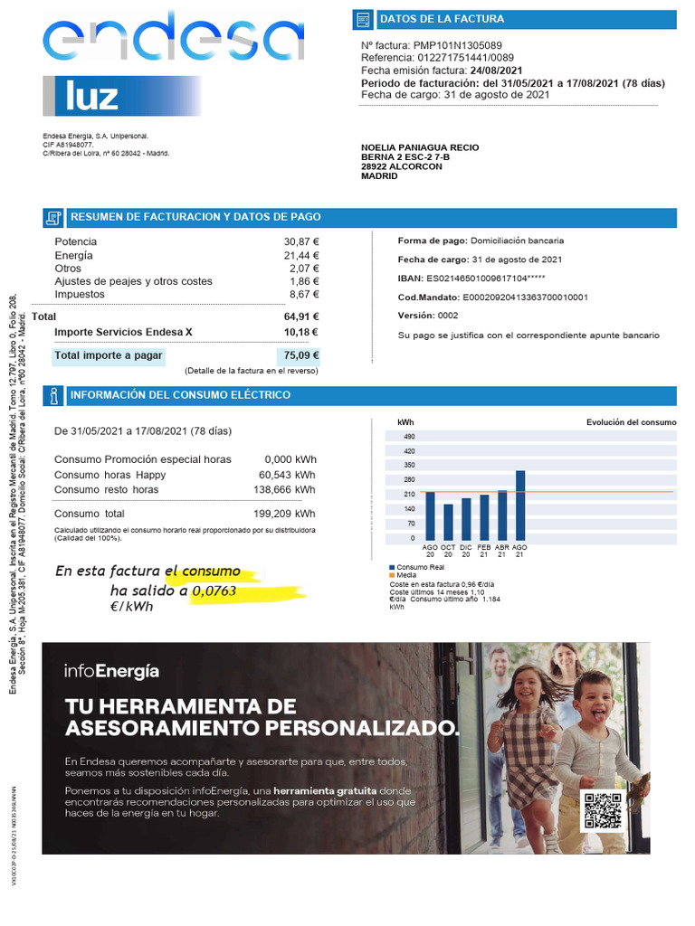 Ejemplo de Factura de Luz Endesa | PDF | Factura | Transporte