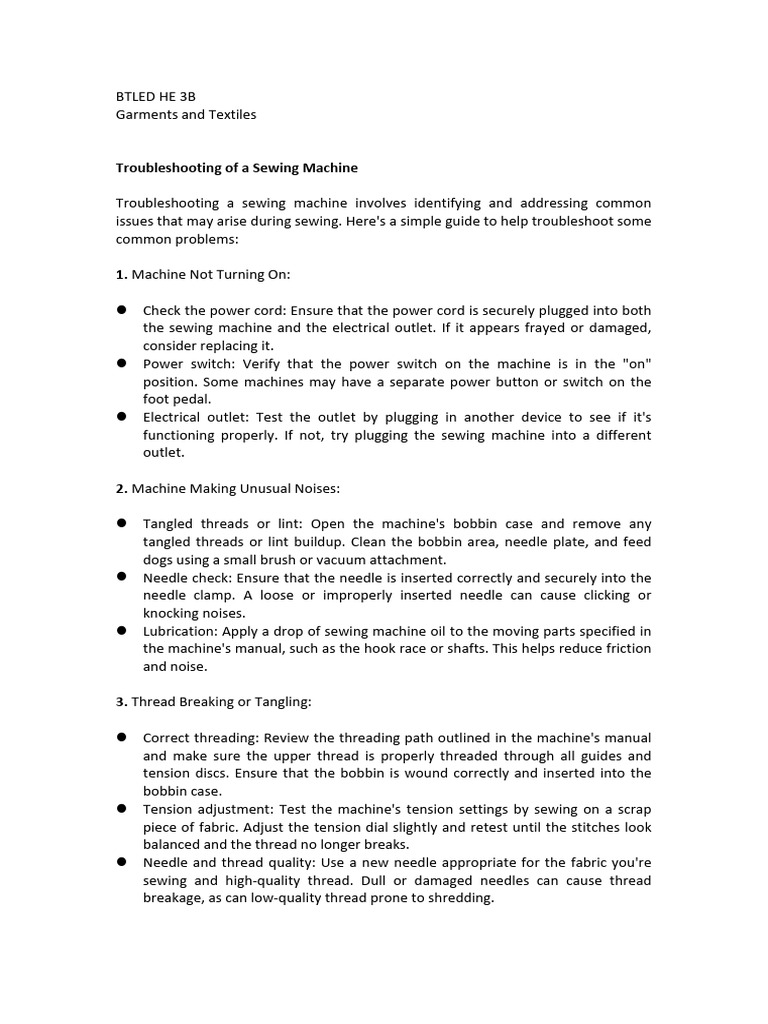 Sewing Machine Troubleshooting Guide | PDF | Sewing Machine | Sewing