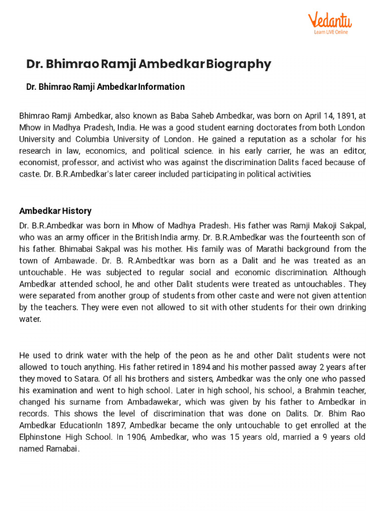 Dr Bhimrao Ramji Ambedkar Biography Pdf