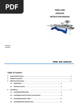 A405A/NC Panel Saw Instruction Manual | PDF | Technology & Engineering