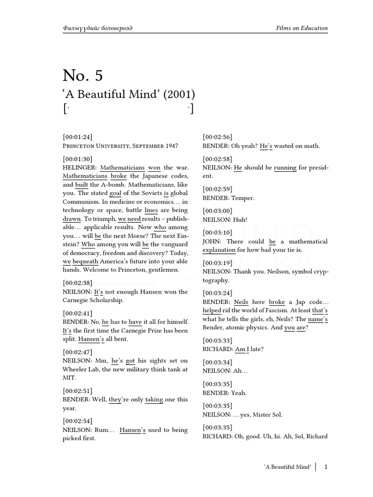A Beautiful Mind Subtitles PDF