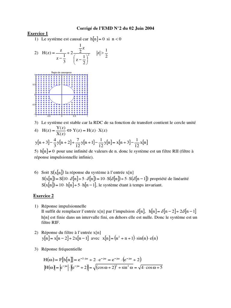 Corrigé EMD N°2 - Systèmes et filtres | PDF | Filtration | Théorie du ...