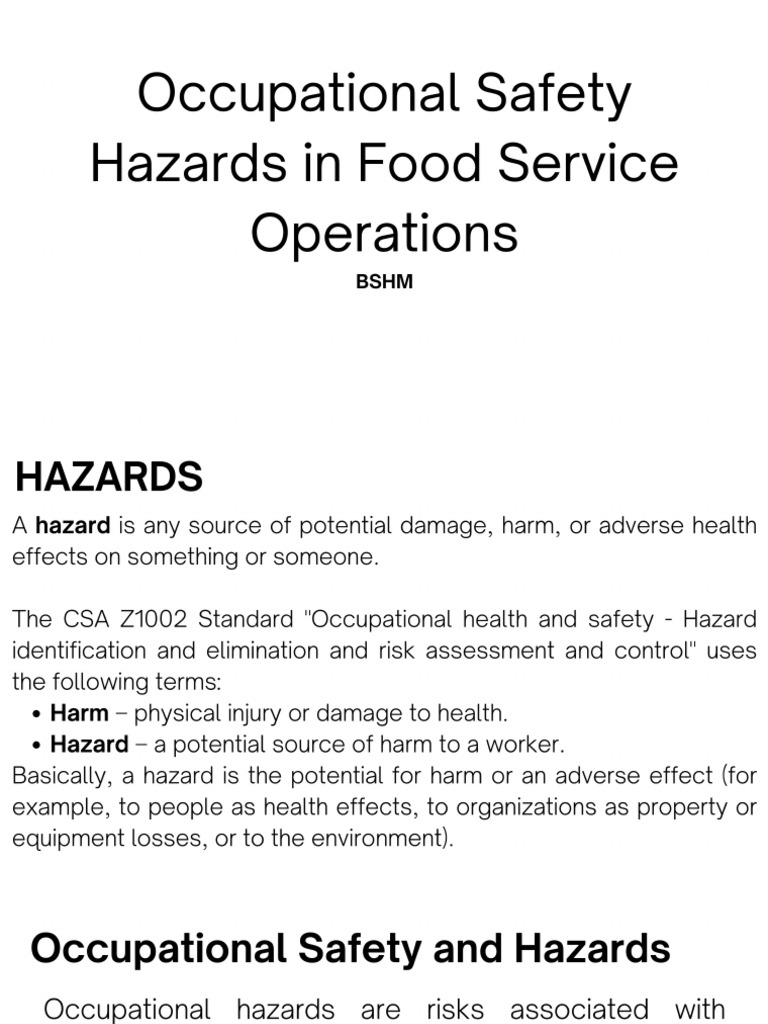 Occupational Safety Hazards in Food Service Operations | PDF
