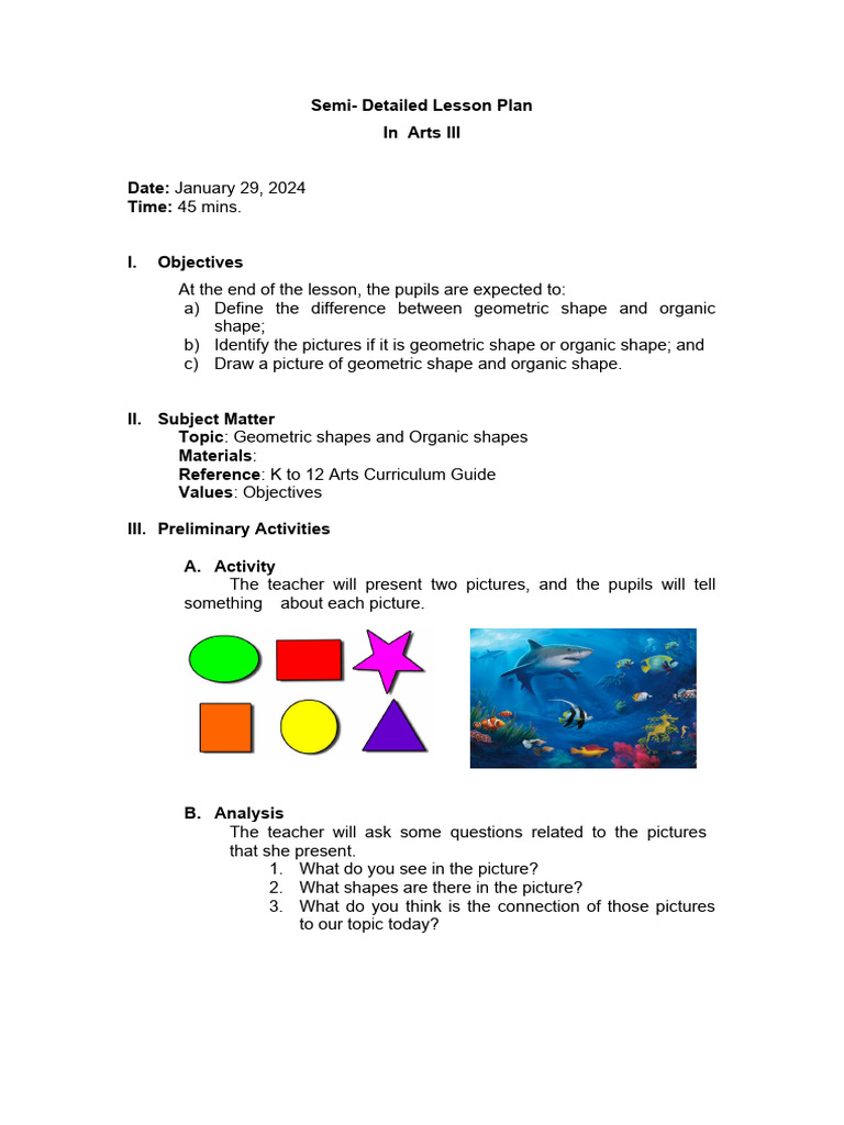 Geometric vs. Organic Shapes Lesson Plan | PDF | Shape | Geometry