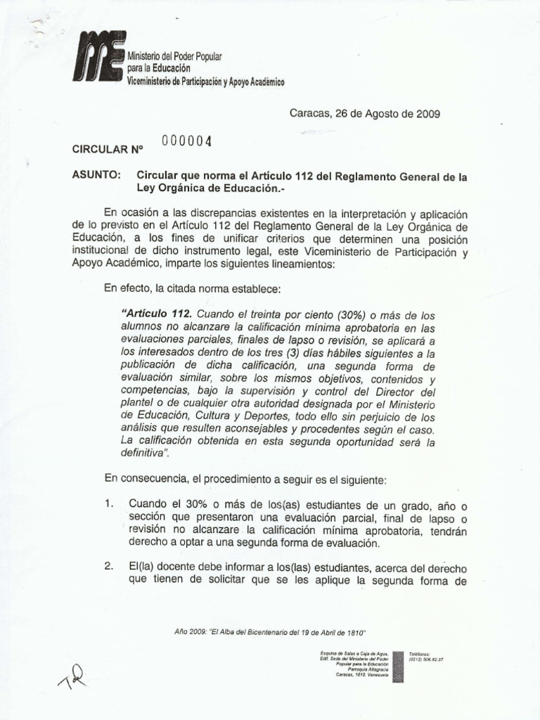 Reglamento General de La Ley Orgánica de Educación | PDF