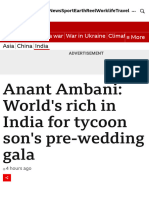 Anant Ambani World's Rich in India For Tycoon Son