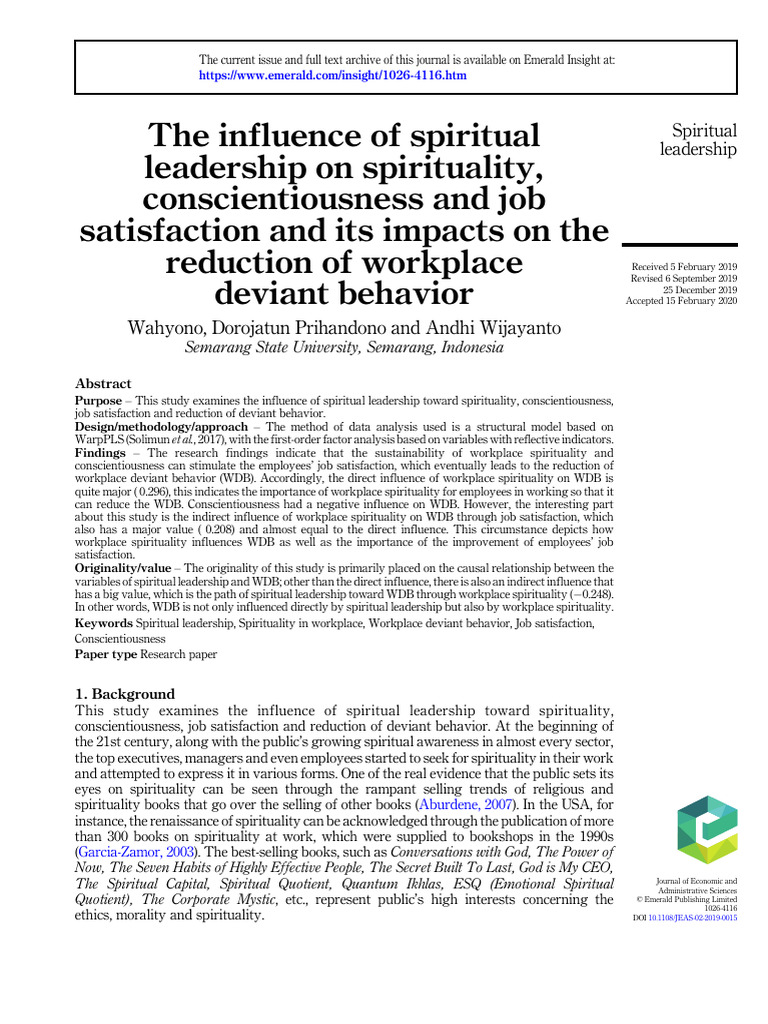 The Influence of Spiritual Leadership On Spirituality ...