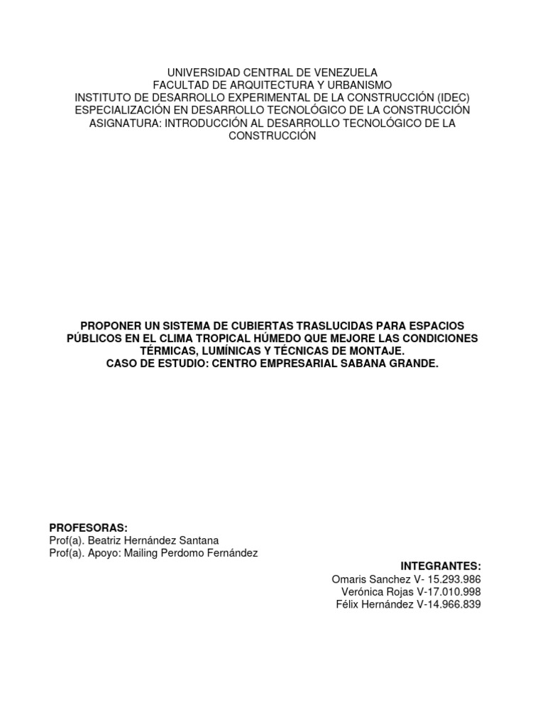 PROPONER UN SISTEMA DE CUBIERTAS TRASLUCIDAS PARA ESPACIOS P BLICOS EN 
