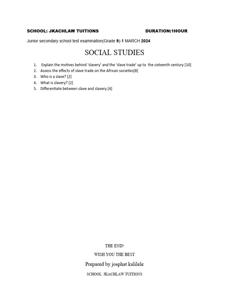 Social Studies Test PDF