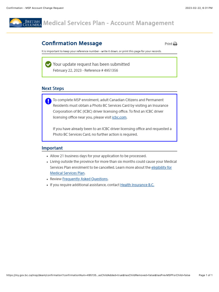 Confirmation msp account change request pdf