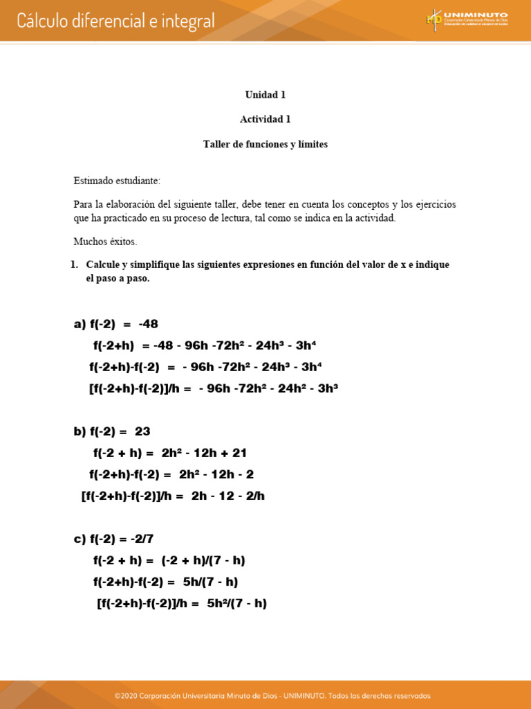 Taller de Funciones y Límites Matemáticos | PDF | Matemáticas