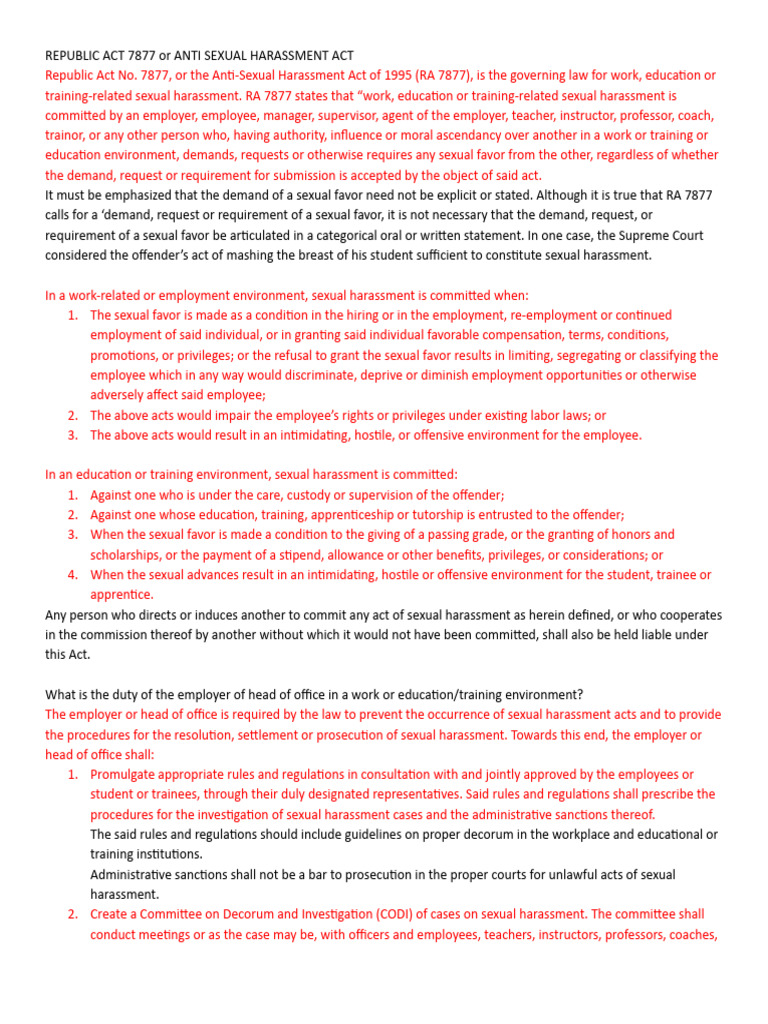 Overview of Republic Act 7877 | PDF | Social Science