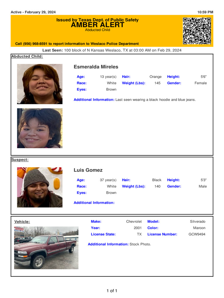 Urgent Weslaco Amber Alert Update What You Need To Know - 1c25omk