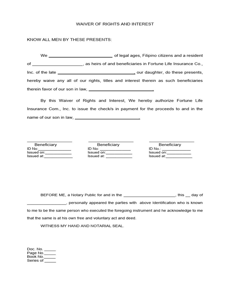 Waiver of Rights for Insurance Benefits | PDF