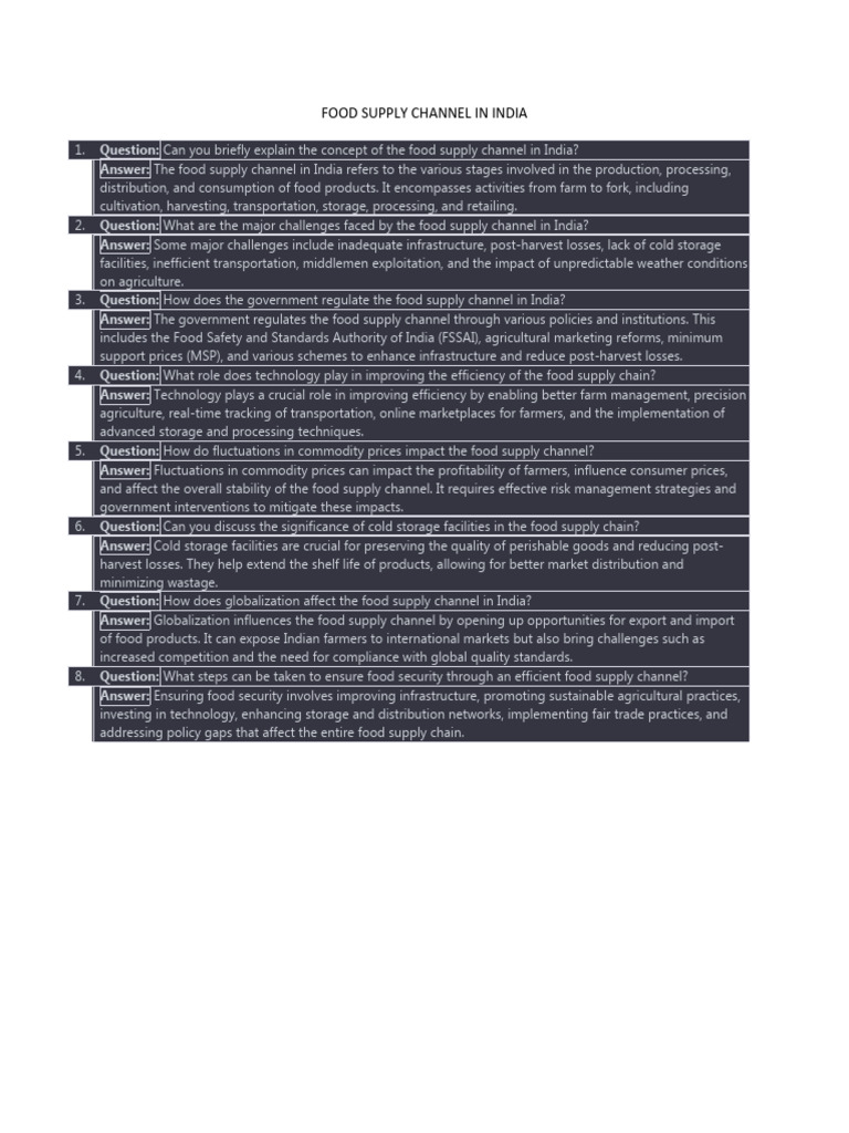 Food Supply Channel in India PDF Food Security Agriculture