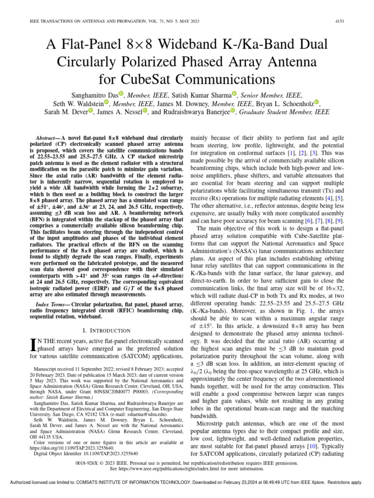 A FlatPanel 8 8 Wideband K KaBand Dual Circularly Polarized Phased Array Antenna For CubeSat