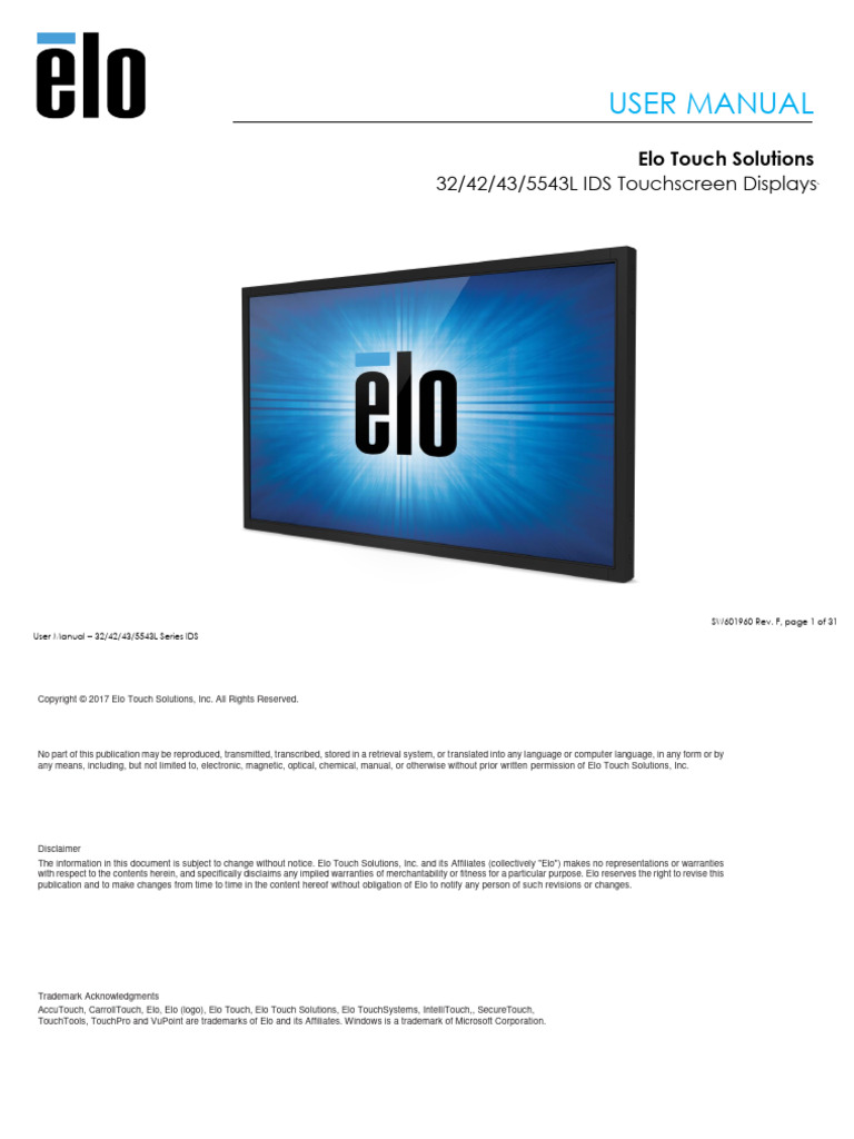 User Manual: 32/42/43/5543L IDS Touchscreen Displays | PDF | Display ...