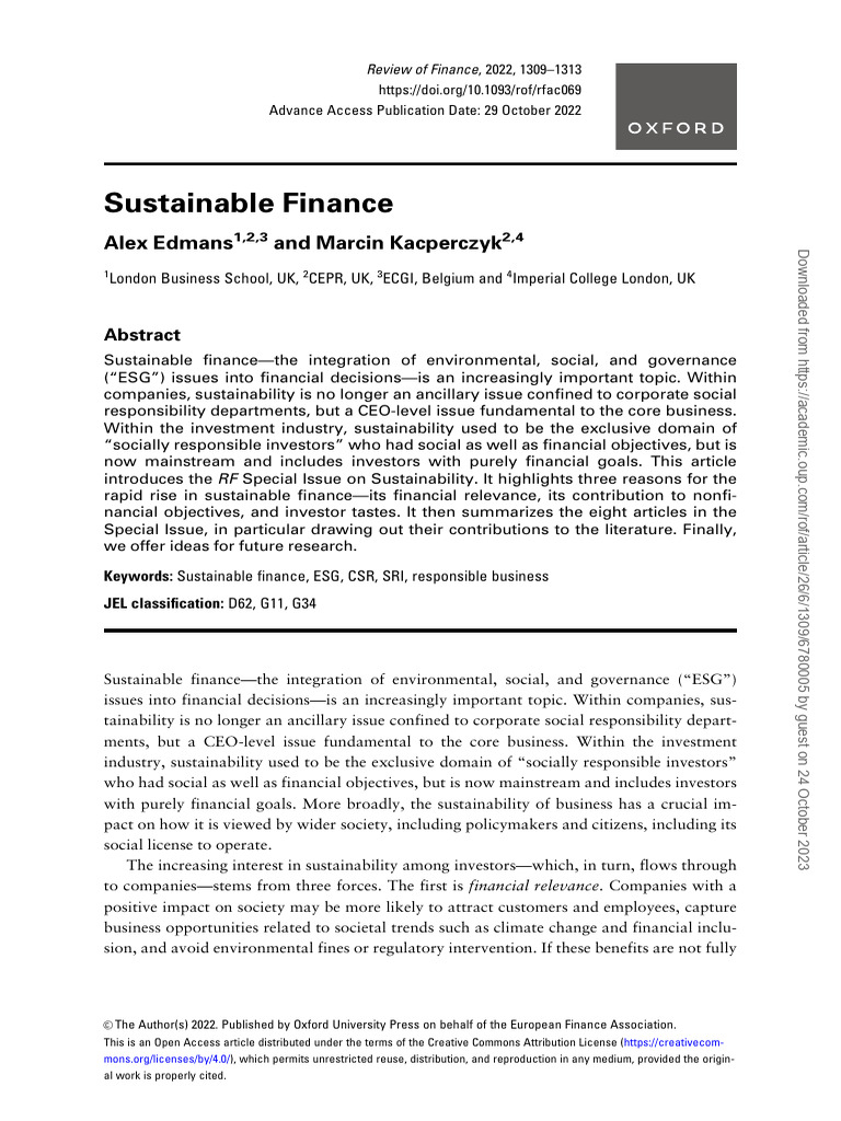 Sustainable Finance PDF Sustainability Investing