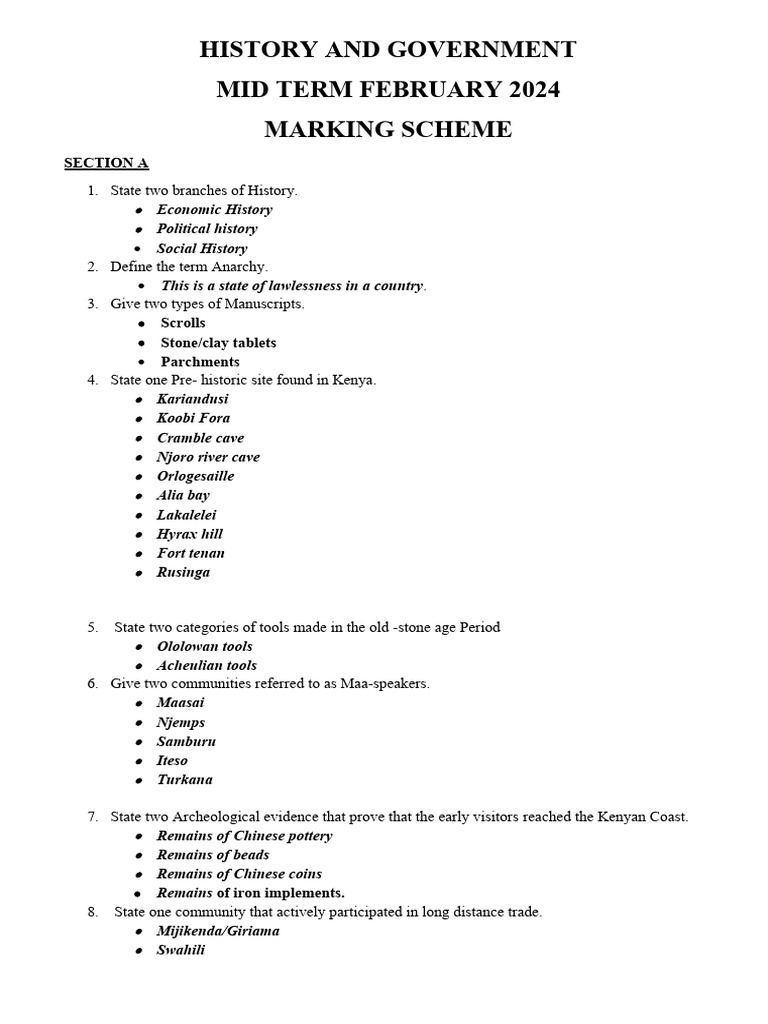 History Marking Scheme PDF
