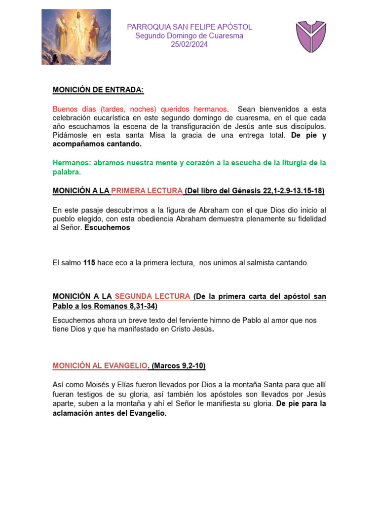 Monición Domingo 25 de Febrero PDF eucaristía Misa (liturgia)