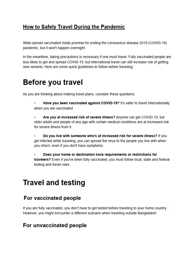 How To Safely Travel During The Pandemic | PDF