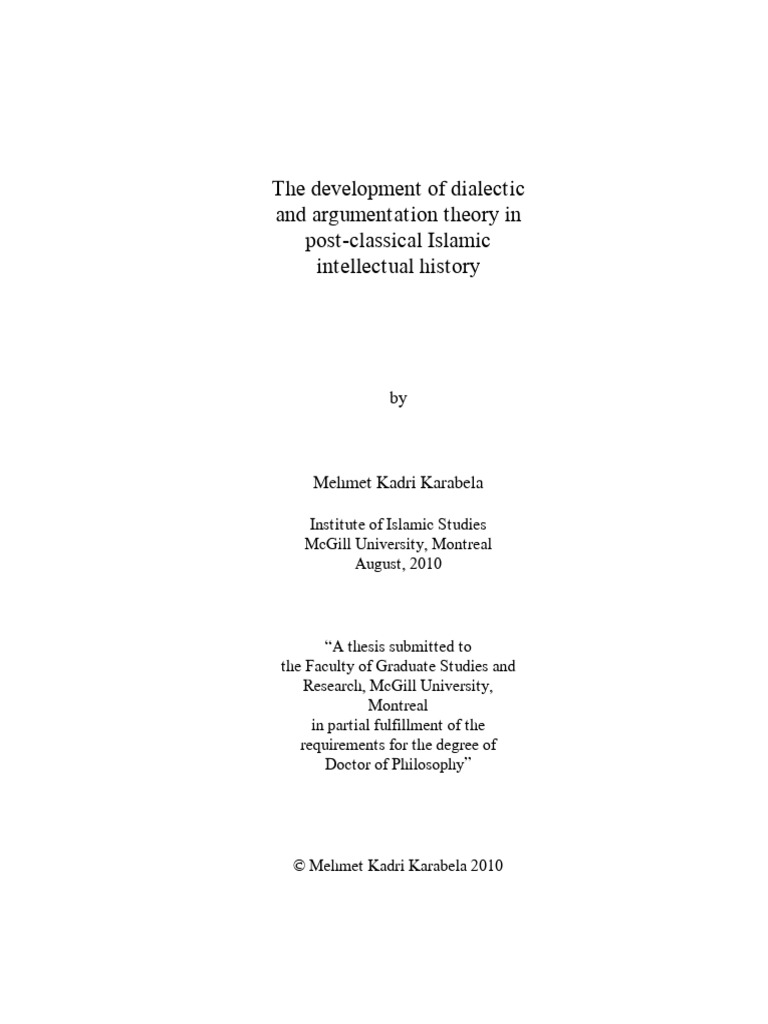 The Development of Dialectic and Argumentation Theory in Post-Classical ...