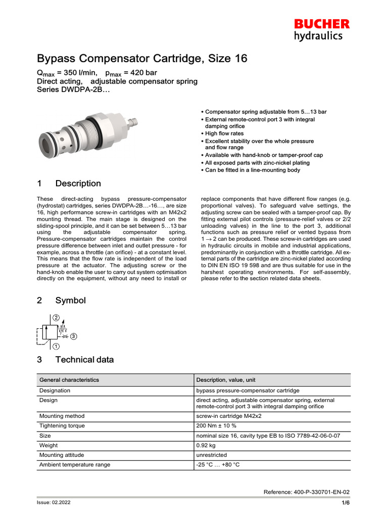 Size 16 Bypass Compensator Cartridge | PDF