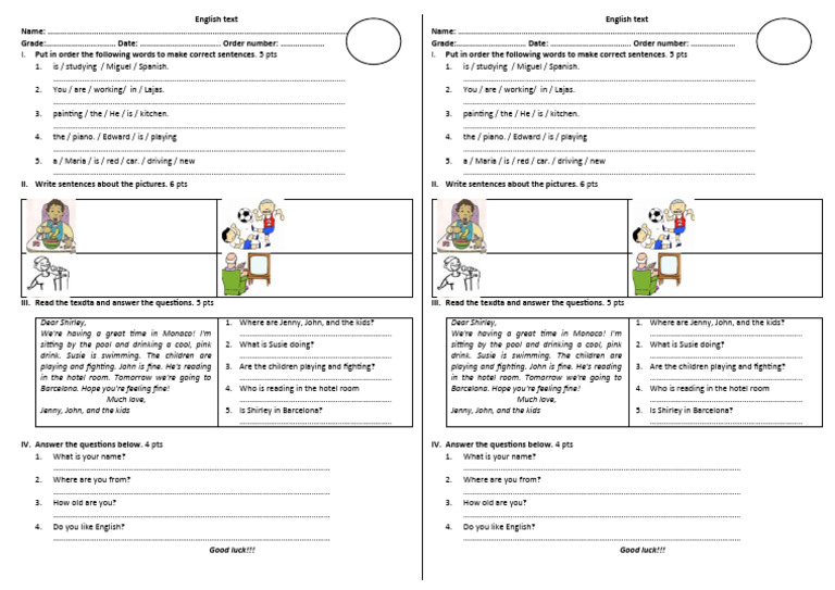 Test Unit 11 Present Progressive | PDF