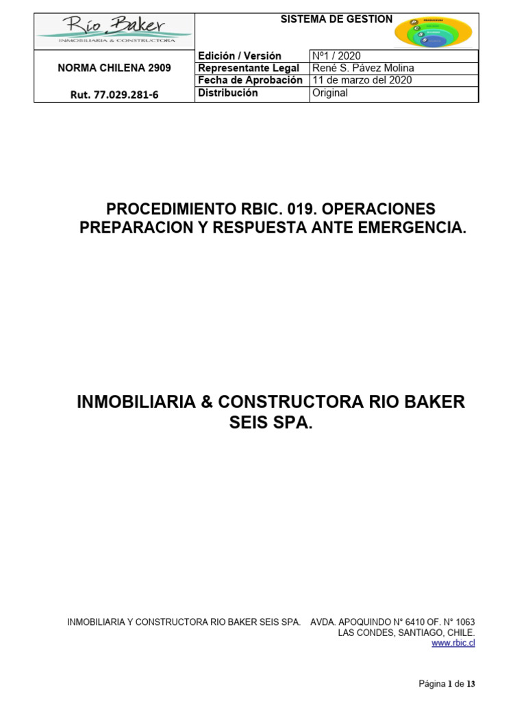 Procedimiento Rbic. 019 Respuesta Operaciones de Emergencias | PDF