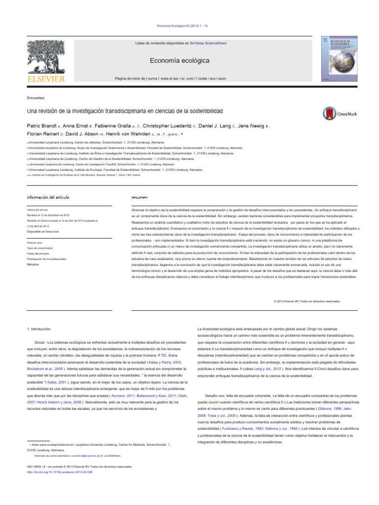 A Review of Transdisciplinary Research in Sustainability Science - En ...