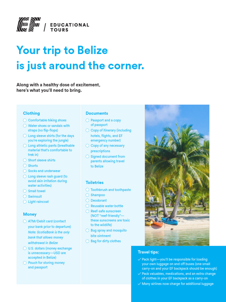 Belize Travel Packing Checklist | PDF