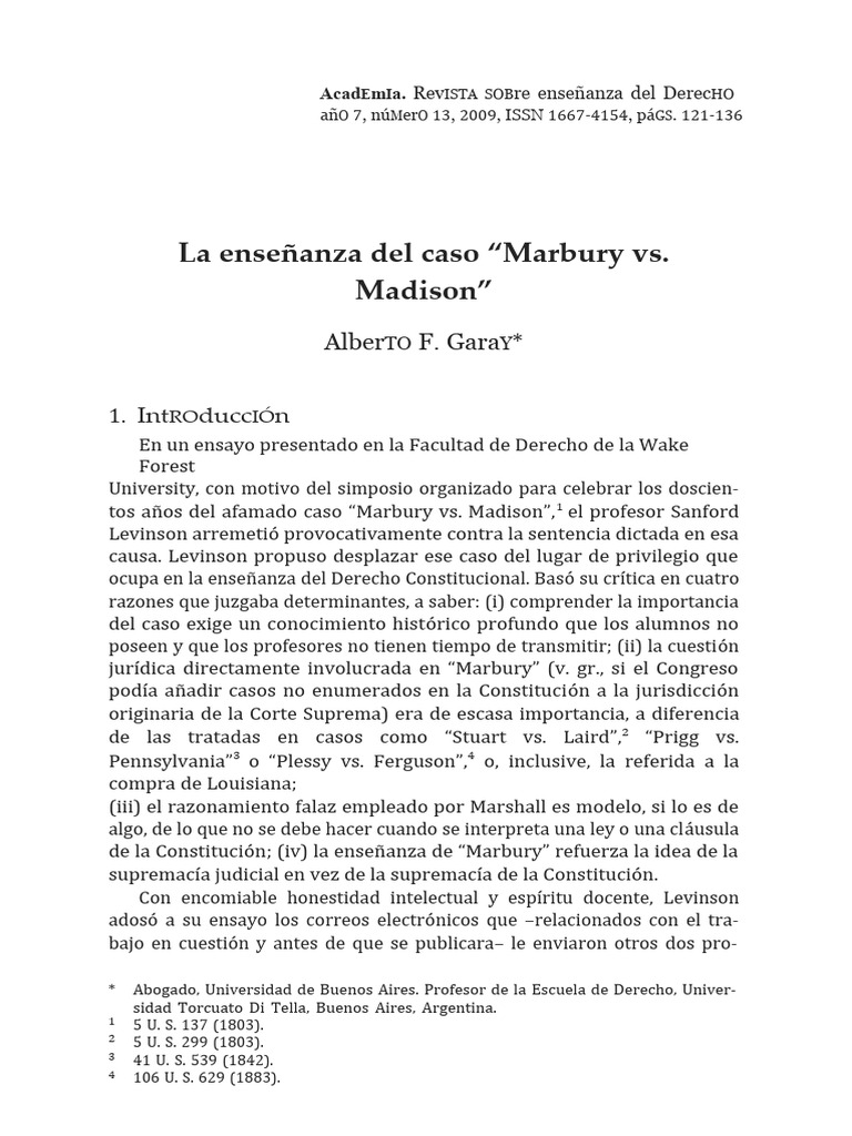 Crítica a la Enseñanza de Marbury vs. Madison | PDF | Caso de ley ...