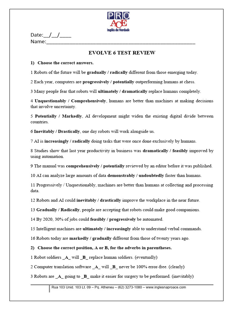 B1 Exercise List PDF