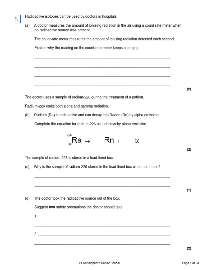 AQA Physics P7 Radioactivity Past Paper Questions | PDF | Radioactive ...