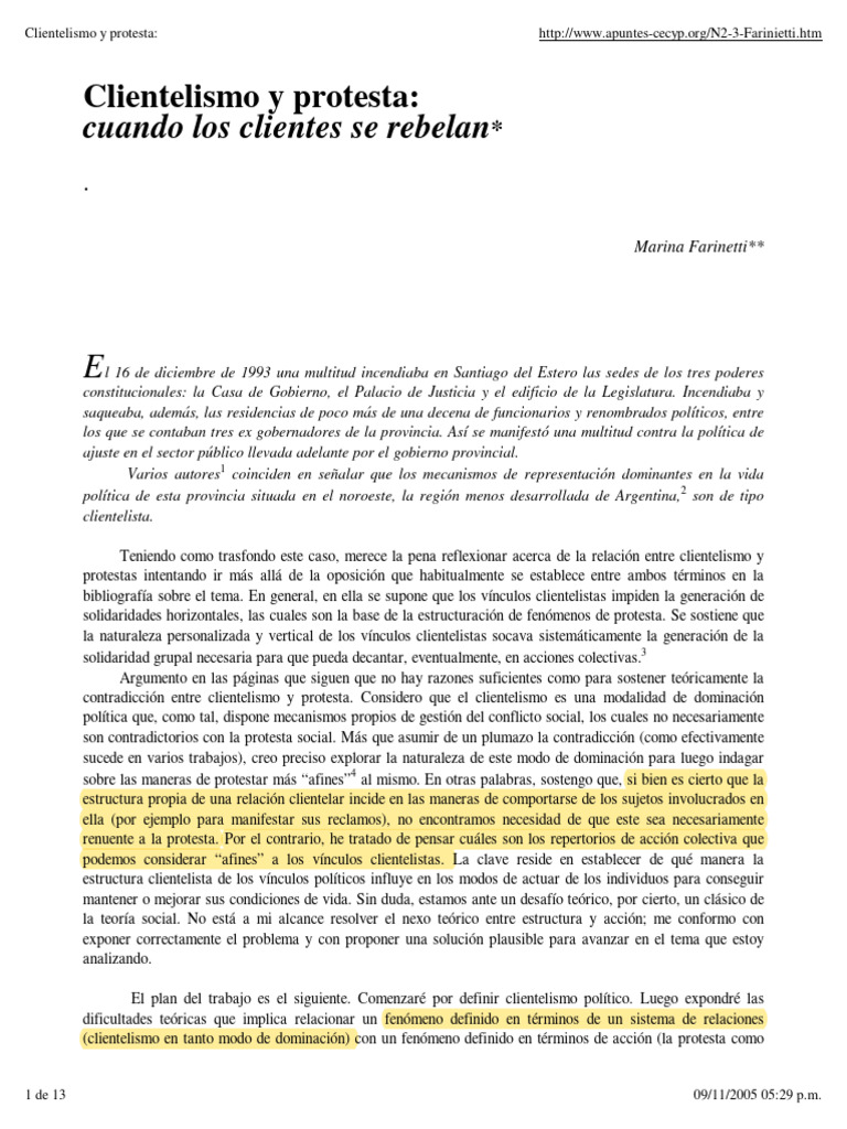 Clientelismo y protestas sociales | PDF | Sociedad | Racionalidad