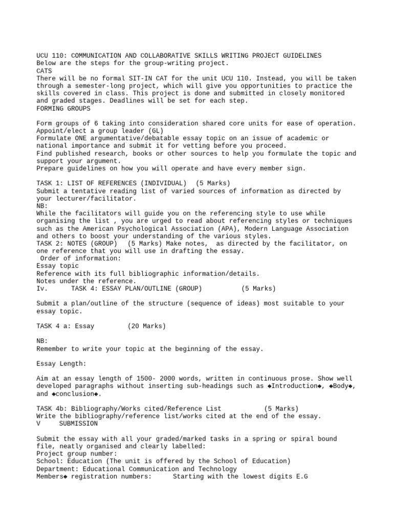 UCU 110 Group Writing Project Guide | PDF | Essays | Human Communication