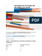 Tabla de Intensidad de Corriente Vs Cables