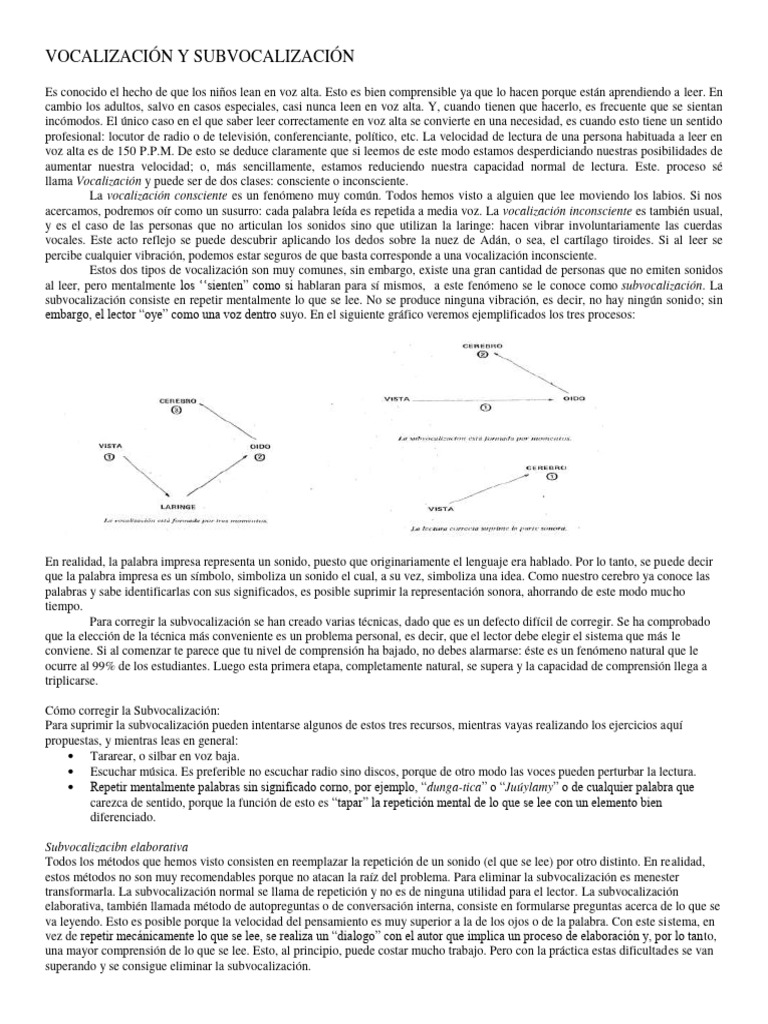 Vocalización y subvocalización en lectura | PDF | Sonido | Cognición