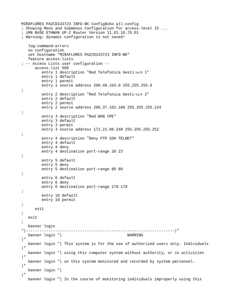 Miraflores Router Config Overview | PDF | Ip Address | Internet