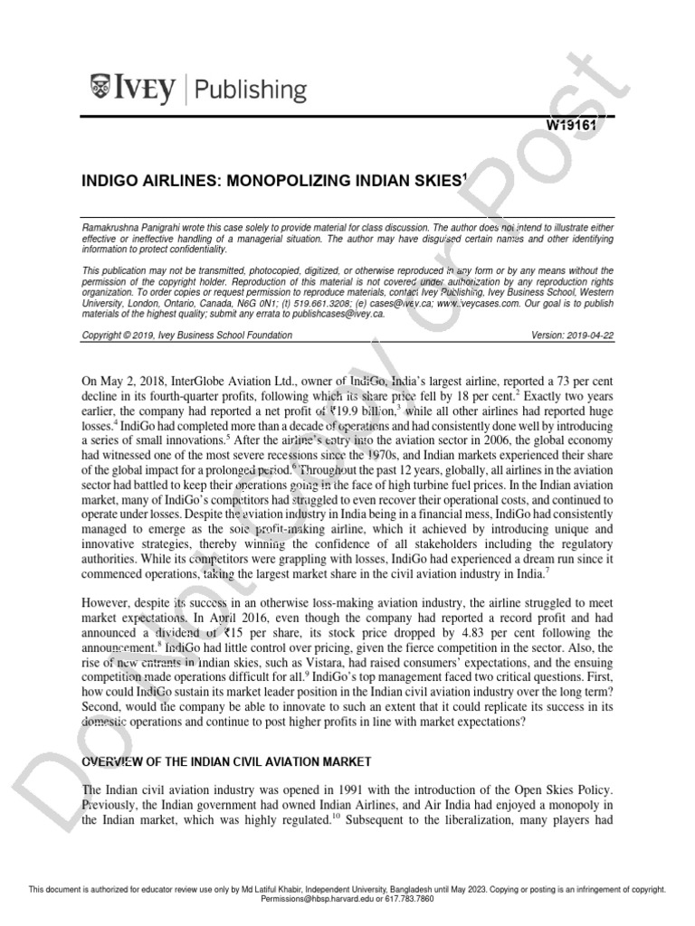 IndiGo Airlines Case Study | PDF | Cost Of Living | Purchasing Power Parity
