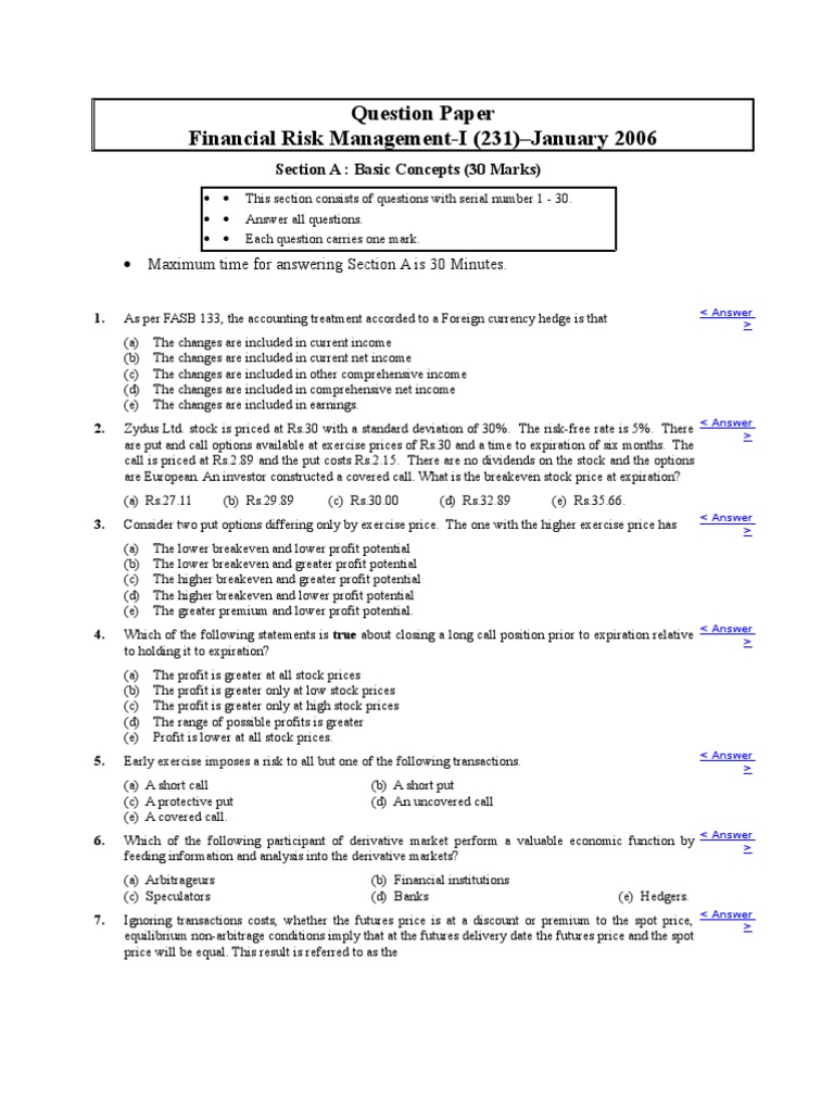 Financial Risk Management Exam Questions | PDF | Greeks (Finance ...