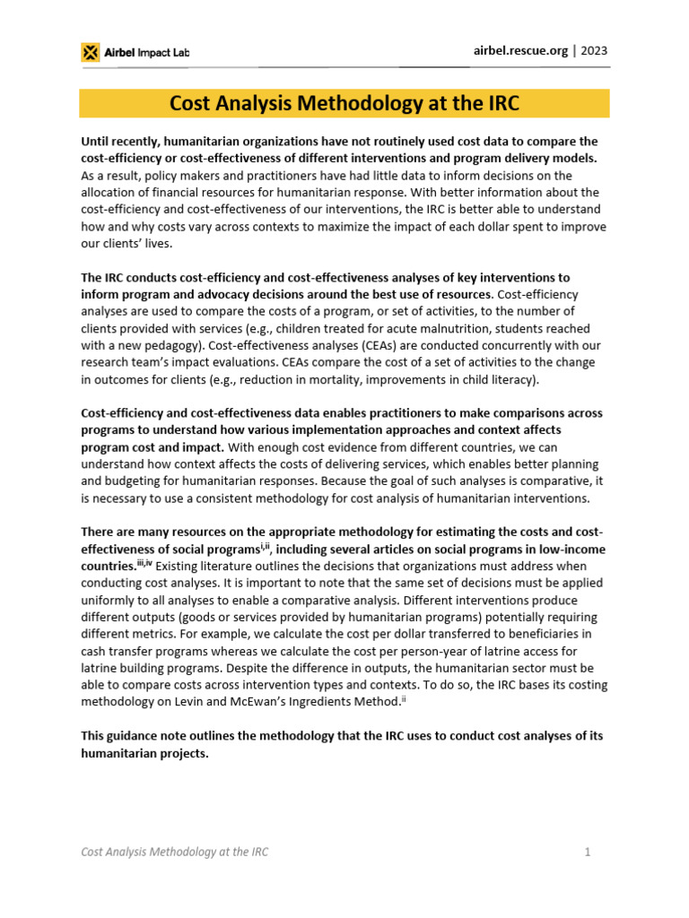 IRC Cost Analysis Methodology Guide | PDF | Business | Finance & Money ...