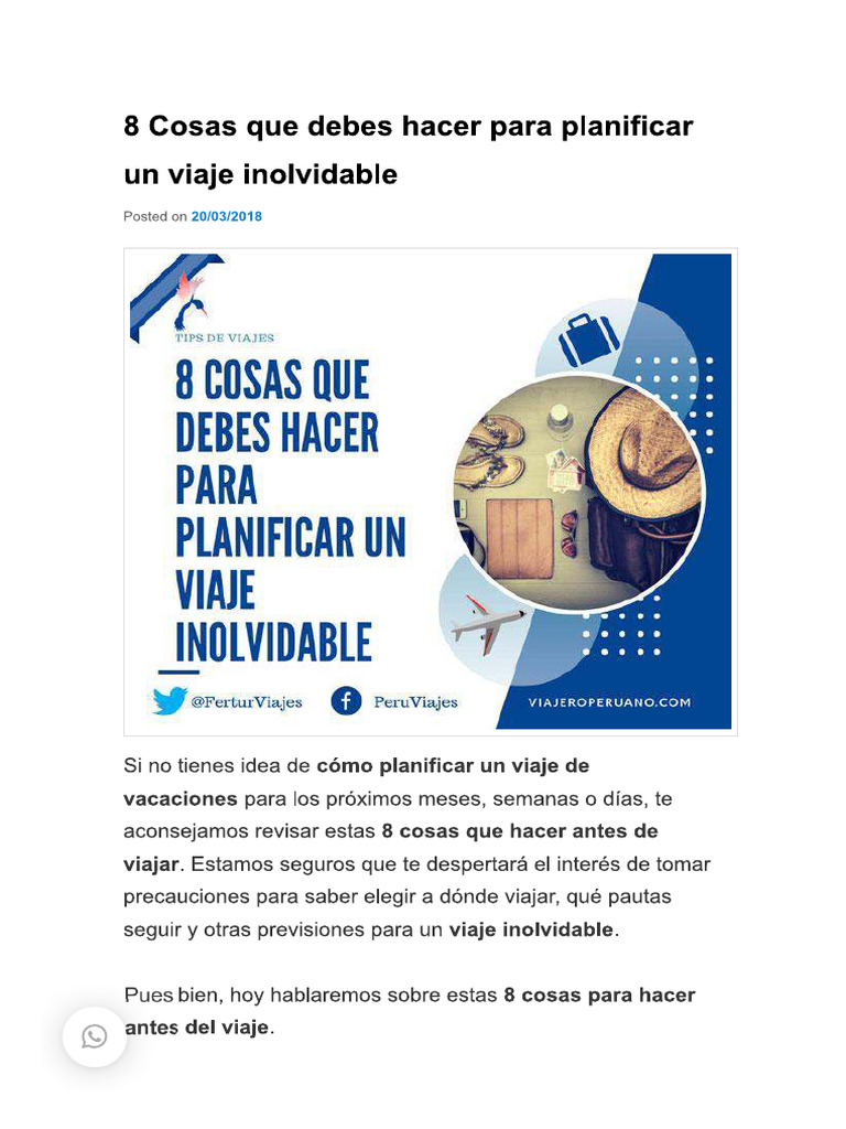 8 Cosas Que Debes Hacer Para Planificar Un Viaje Inolvidable Pdf