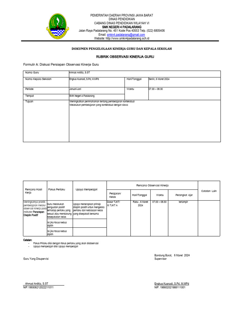 Form a observasi ekinerja pmm pdf