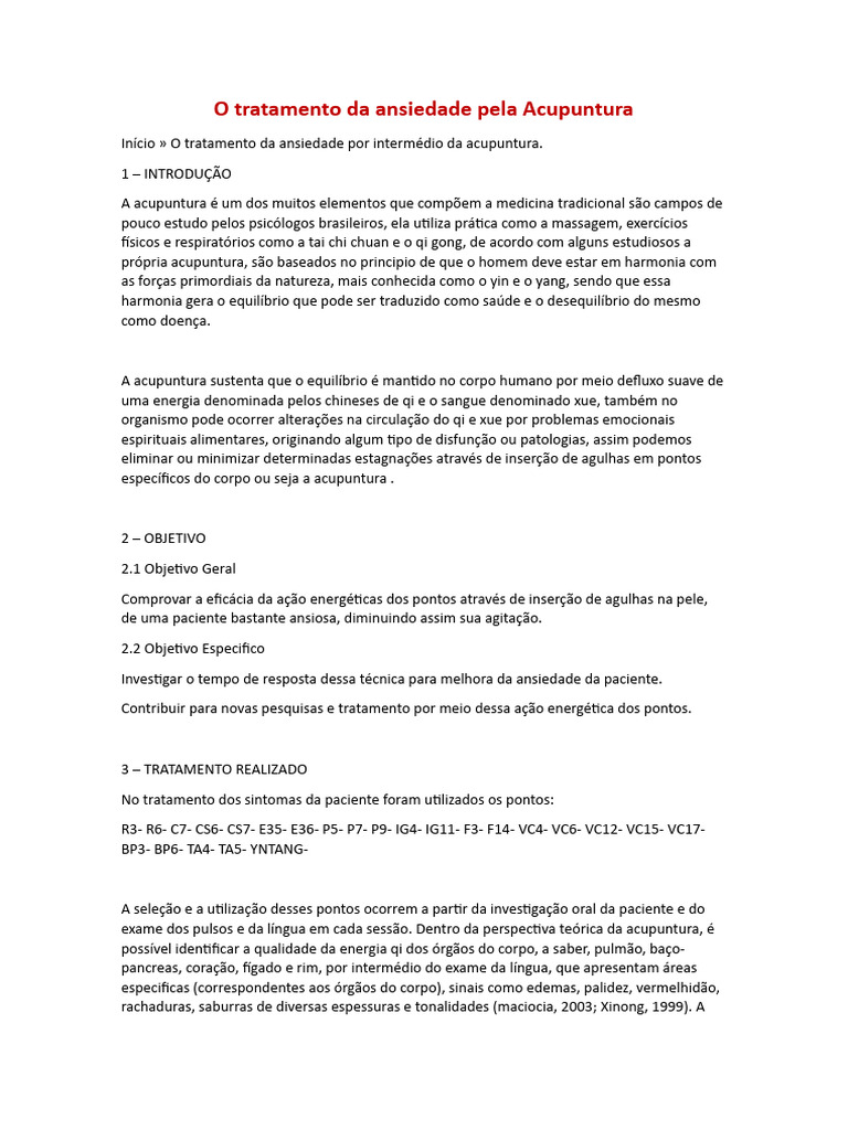 Tratamento Da Ansiedade Pela Acupuntura Ok | PDF