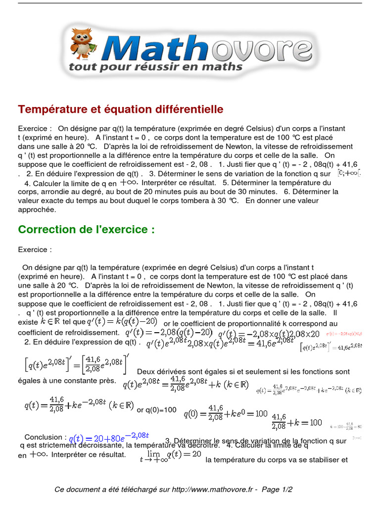 Équation différentielle de refroidissement | PDF | Température | Équations