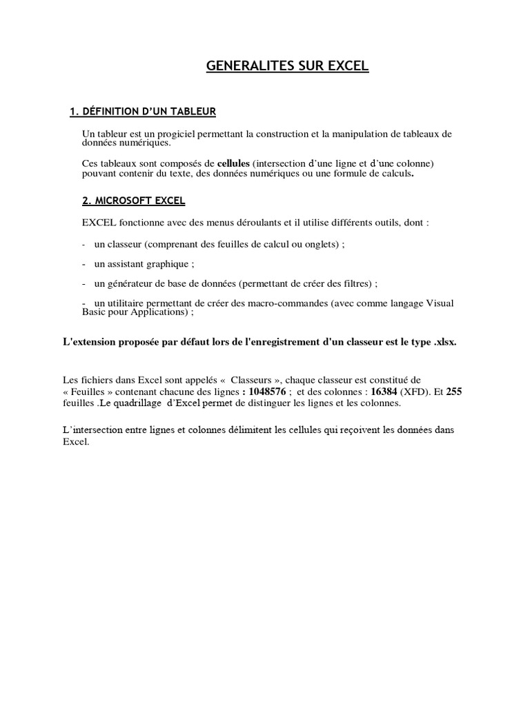 Introduction à Excel et ses fonctions | PDF